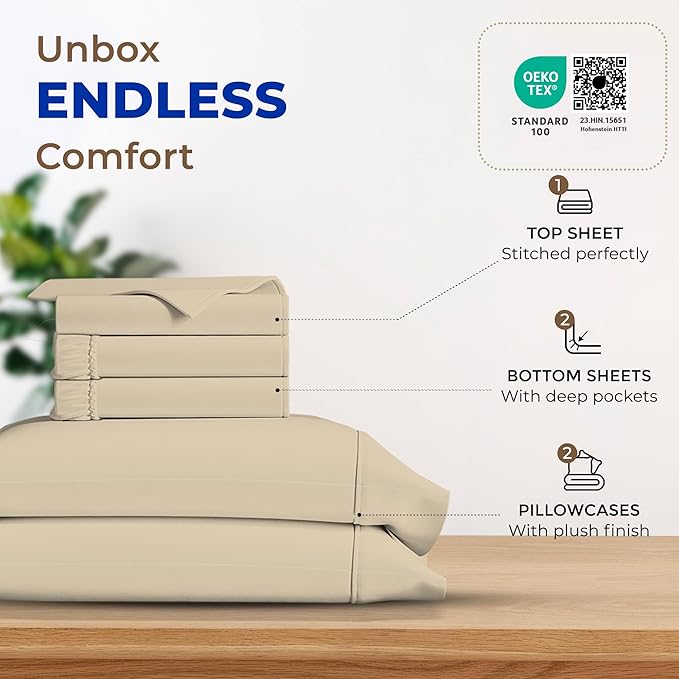 Cooling Bed Sheet Set - Split King - 16 in Deep Pocket - 5 Piece