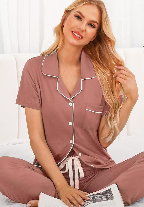 Women's Pants Pajama Set - Short Sleeve - 2 Piece