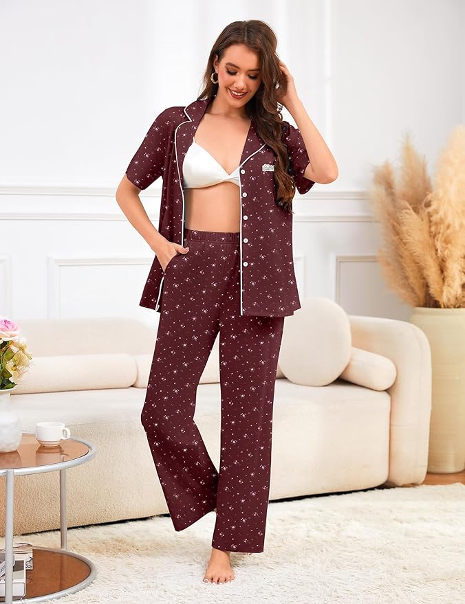 Women's 100% Cotton Pajama Set - Short Sleeve - 2 Piece