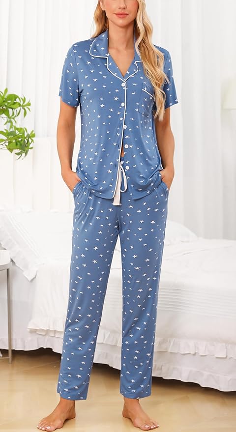 Women's Pants Pajama Set - Short Sleeve - 2 Piece