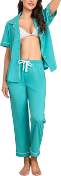 Women's 100% Cotton Pants Pajama Set - Short Sleeve - 2 Piece