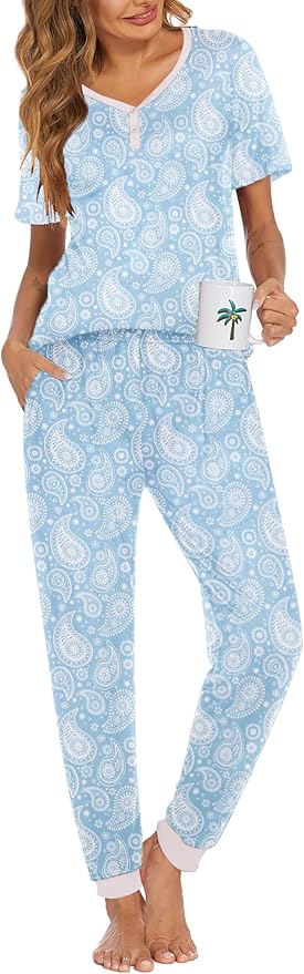 Women's Pants Pajama Set - Short Sleeve - 2 Piece