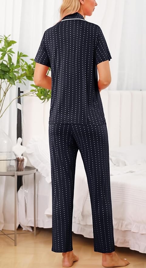 Women's Pants Pajama Set - Short Sleeve - 2 Piece