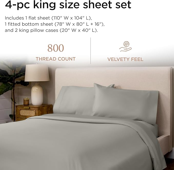 100% Cotton Bed Sheet Set - King - 16 in Deep Pocket - 4 Piece