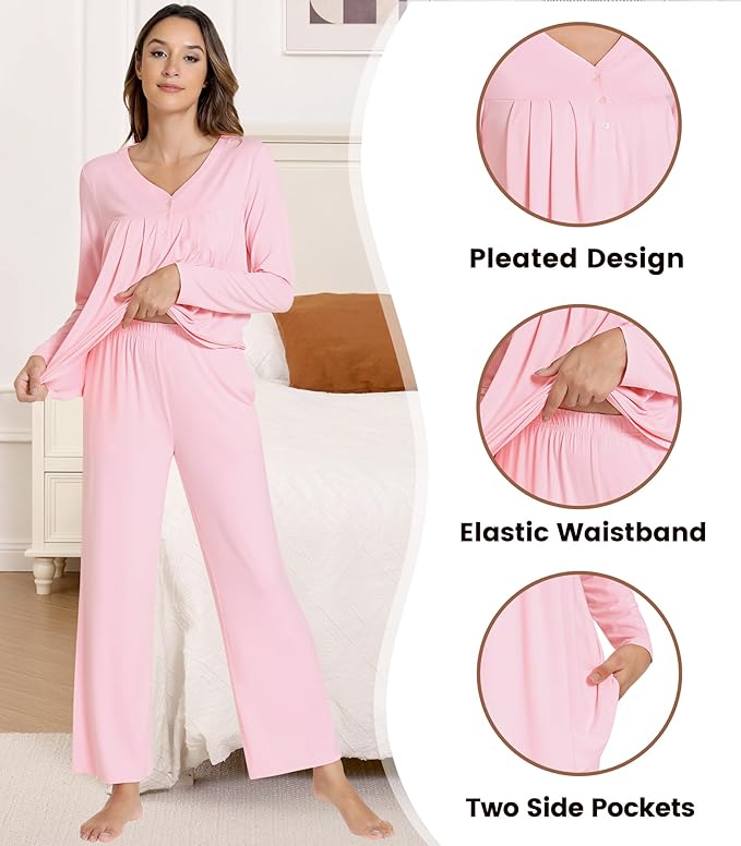 Women's Bamboo Pants Pajama Set - Long Sleeve - 2 Piece