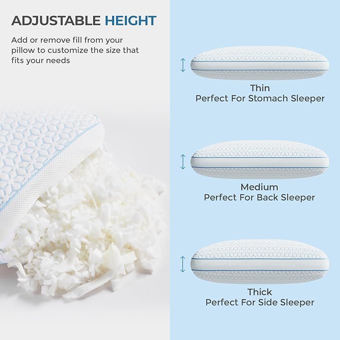 Memory Foam Cooling Bed Pillow - Queen - 2 Pack