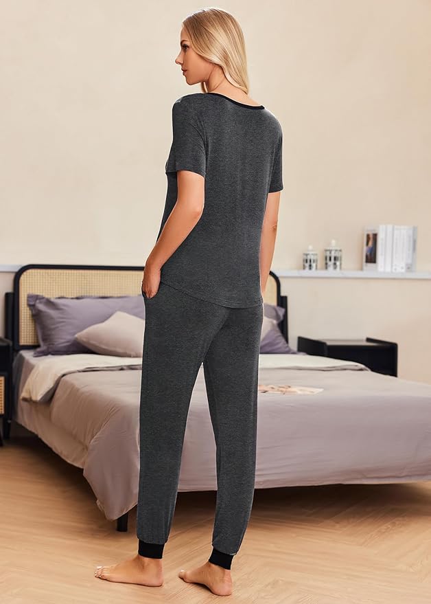 Women's Pants Pajama Set - Short Sleeve - 2 Piece