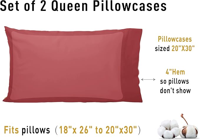 100% Cotton Pillowcase Set - Queen - 20 x 30 in - 2 Piece