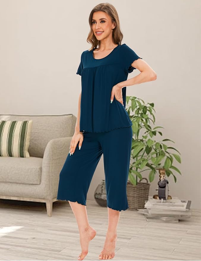 Bamboo Capri Pajama Set - Short Sleeve - 2 Piece