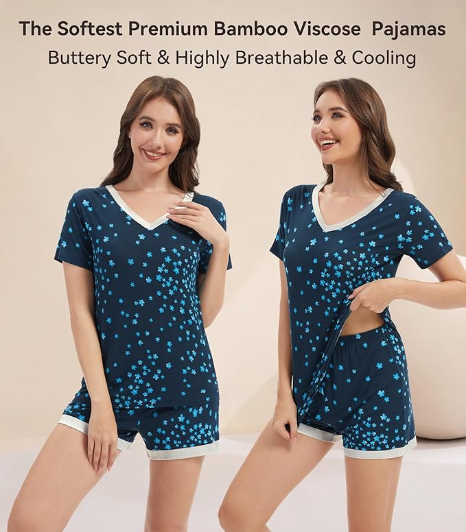 Women's Bamboo Cooling Pajama Set - Short Sleeve - 2 Piece