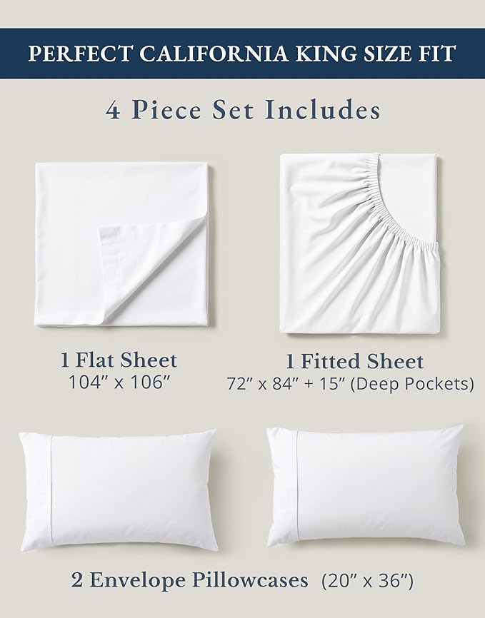 Linen Bed Sheet Set - California King - 4 Piece
