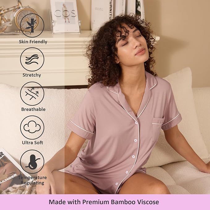 Women's Bamboo Cooling Pajama Set - Short Sleeve - 2 Piece