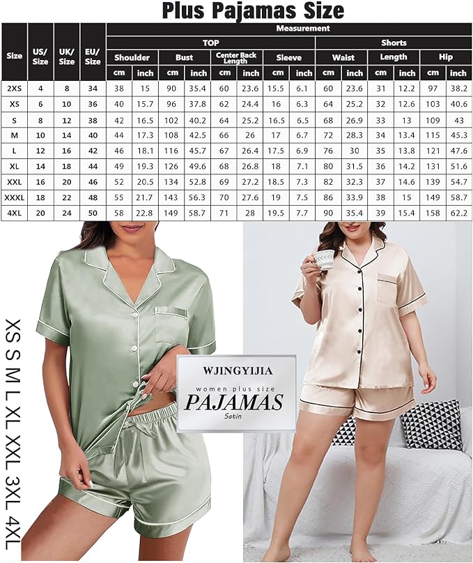 Satin Pajama Set - Short Sleeve - 4 Piece