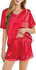 Women's Satin Pajama Set - Short Sleeve - 2 Piece