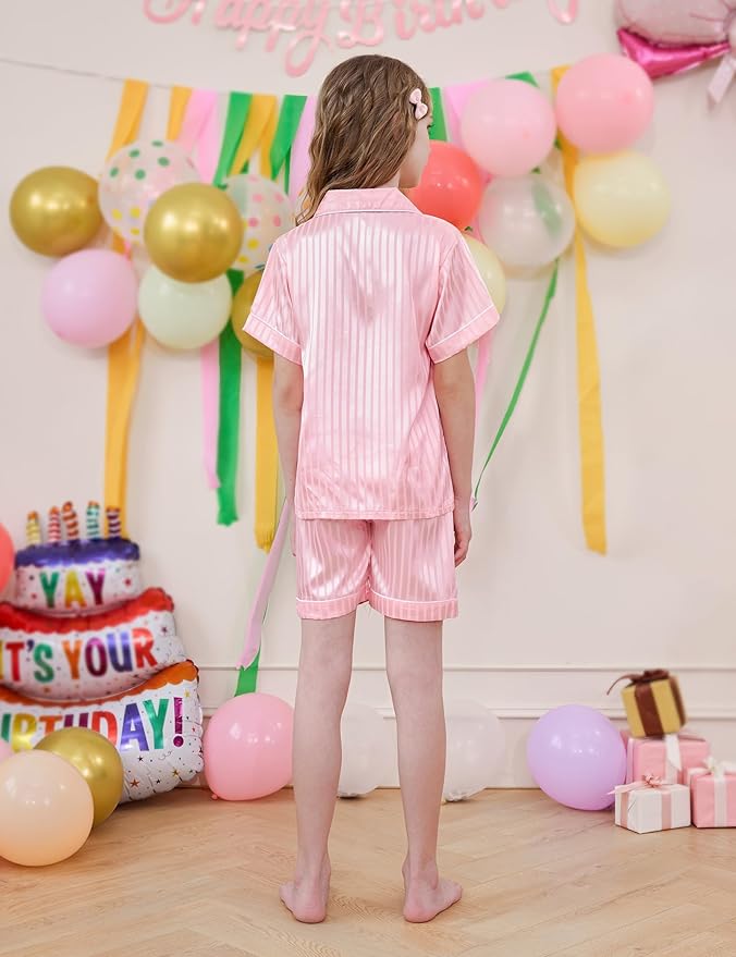Satin Pajama Set - Short Sleeve - 2 Piece