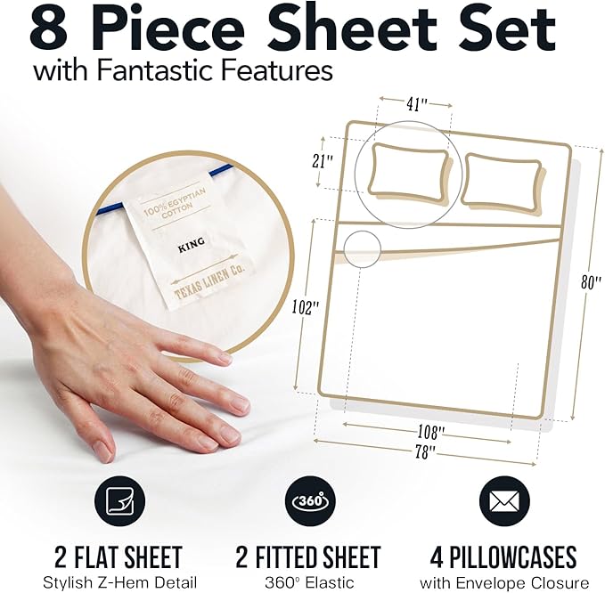 Linen Cooling Bed Sheet Set - King - 17 in Deep Pocket - 8 Piece