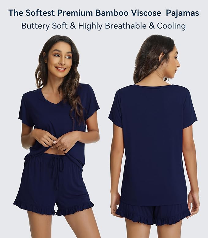 Bamboo Cooling Shorts Pajama Set - Short Sleeve - 2 Piece