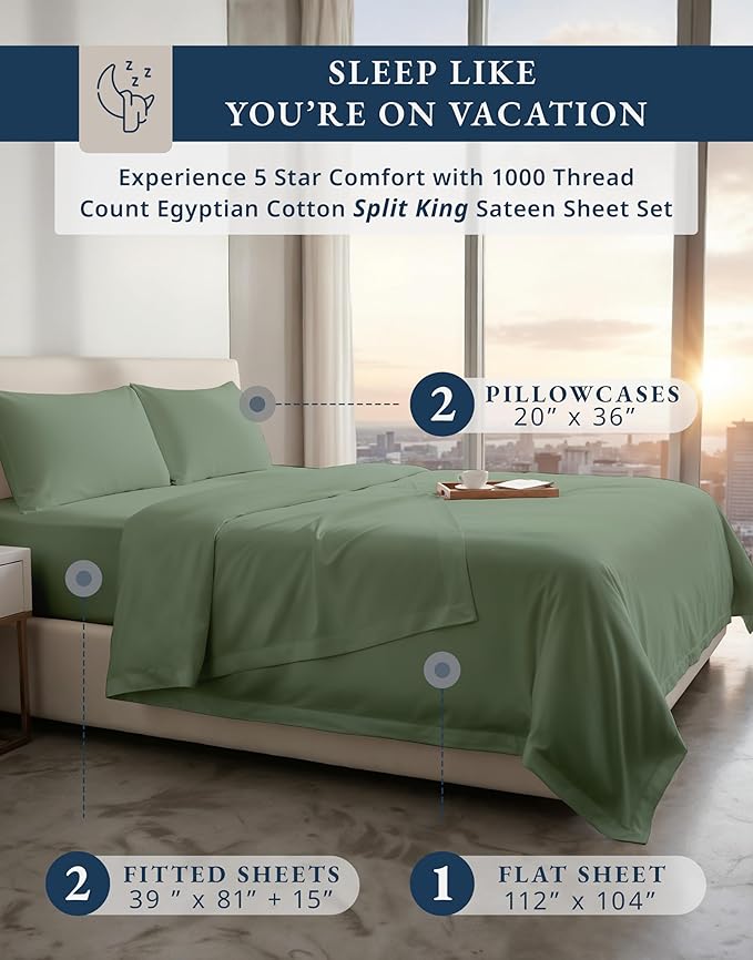 Linen Bed Sheet Set - Split King - 15 in Deep Pocket - 5 Piece