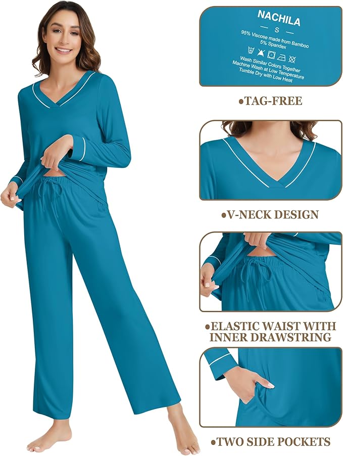 Women's Bamboo Pants Pajama Set - Long Sleeve - 2 Piece