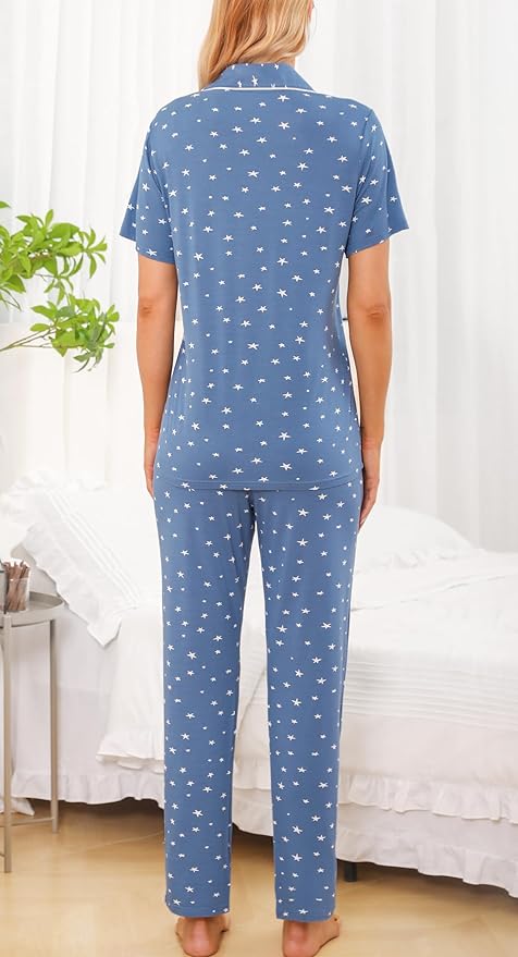 Women's Pants Pajama Set - Short Sleeve - 2 Piece