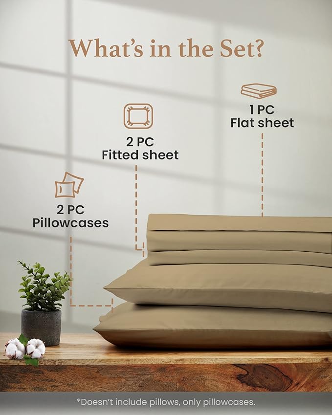 100% Cotton Bed Sheet Set - Split King - 16 in Deep Pocket - 5 Piece