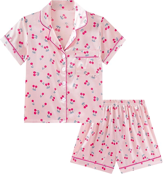 Satin Pajama Set - Short Sleeve - 2 Piece