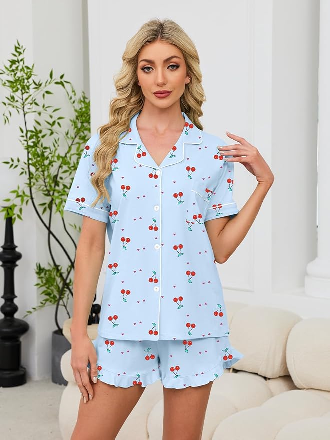 100% Cotton Shorts Pajama Set - Short Sleeve - 2 Piece