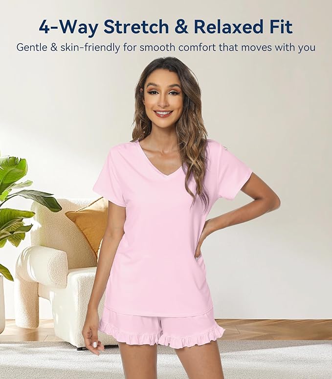 Bamboo Cooling Shorts Pajama Set - Short Sleeve - 2 Piece
