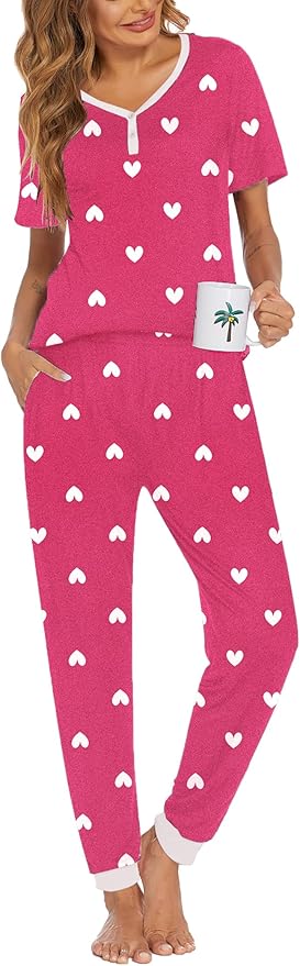 Women's Pants Pajama Set - Short Sleeve - 2 Piece