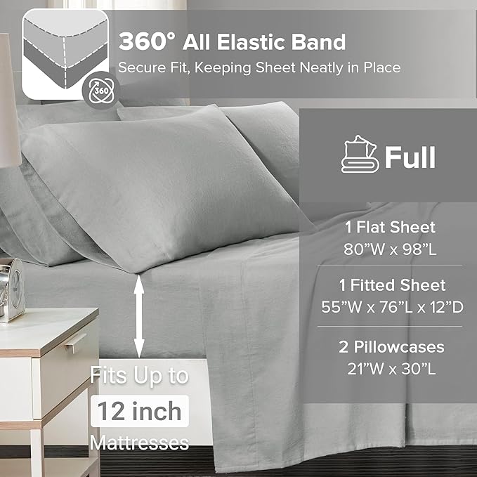 Flannel Bed Sheet Set - Full - 4 Piece