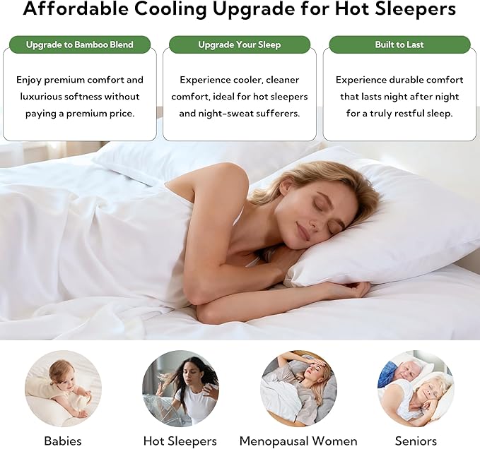 Bamboo Cooling Pillowcase Set - Queen - 2 Piece