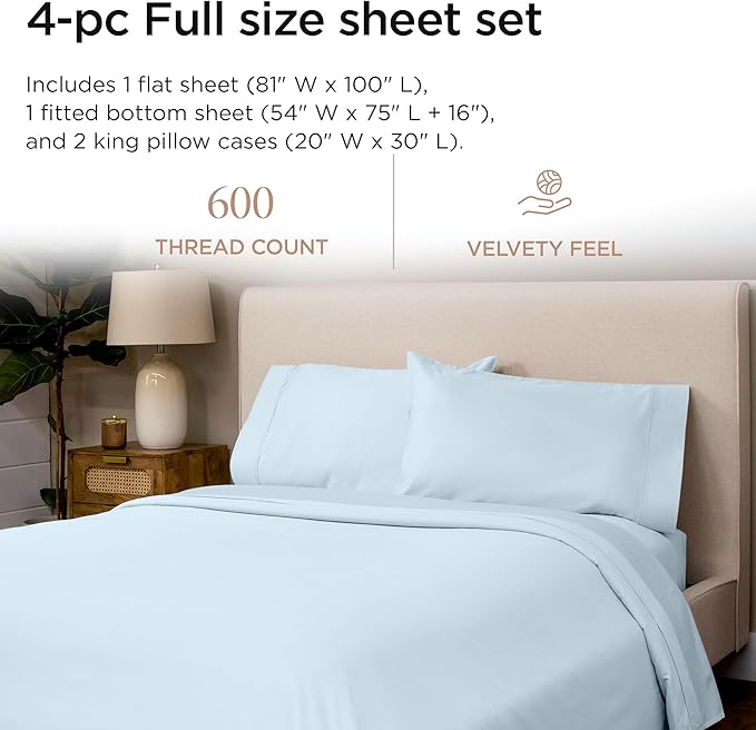 100% Cotton Cooling Bed Sheet Set - Full - 4 Piece