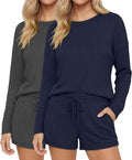 Women's Shorts Pajama Set - Long Sleeve - 2 Pack - 2 Piece