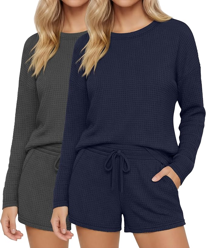 Women's Shorts Pajama Set - Long Sleeve - 2 Pack - 2 Piece