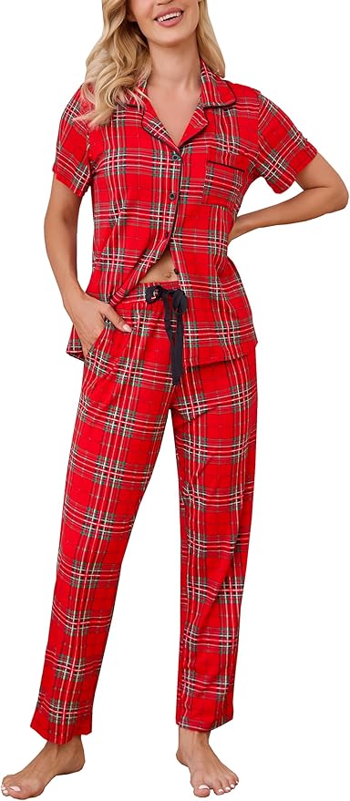 Women's Pants Pajama Set - Short Sleeve - 2 Piece