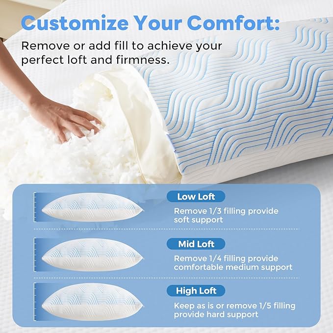 Memory Foam Cooling Bed Pillow - Queen - 2 Pack