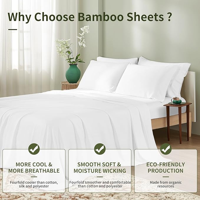 Bamboo Cooling Bed Sheet Set - Queen - 6 Piece