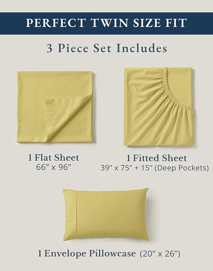 Linen Bed Sheet Set - Twin - 3 Piece