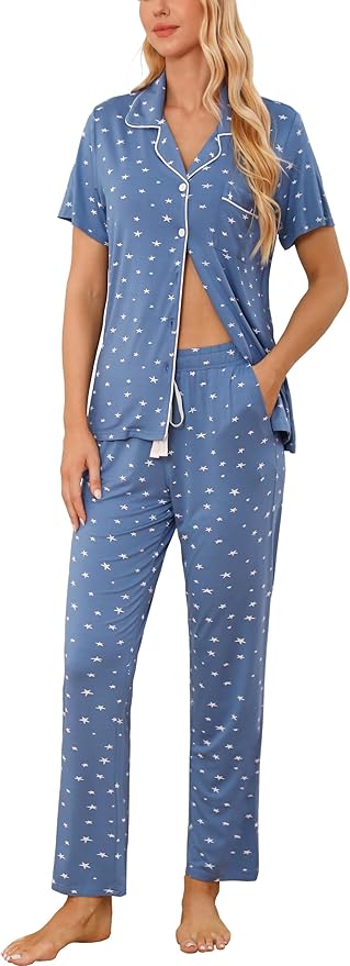 Women's Pants Pajama Set - Short Sleeve - 2 Piece