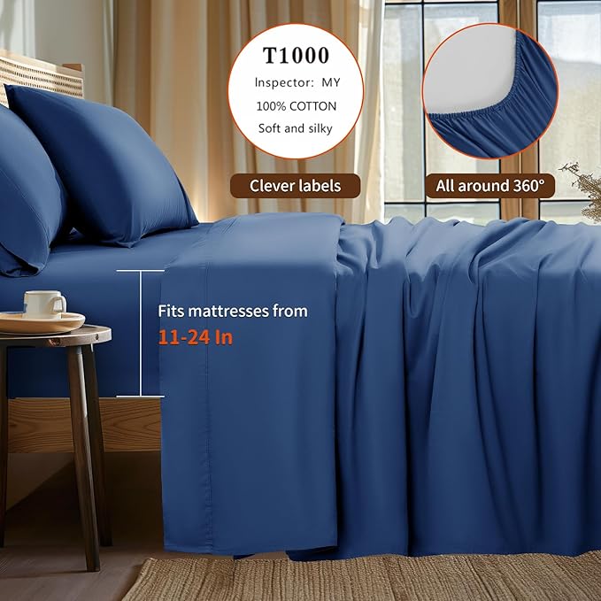 100% Cotton Bed Sheet Set - Full - 4 Piece