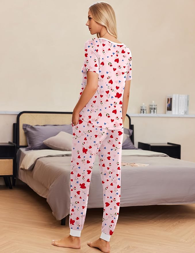 Women's Pants Pajama Set - Short Sleeve - 2 Piece