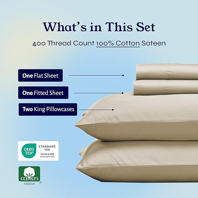 100% Cotton Bed Sheet Set - California King - 4 Piece