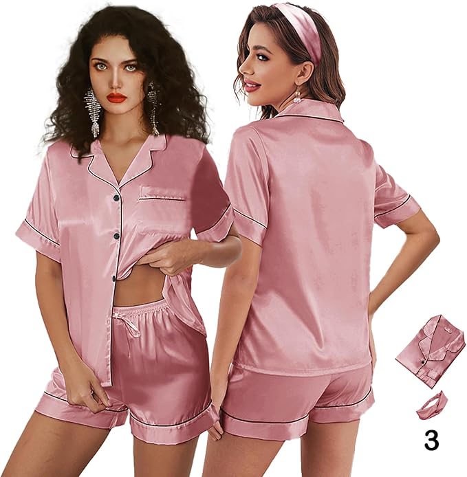 Satin Shorts Pajama Set - 3 Piece