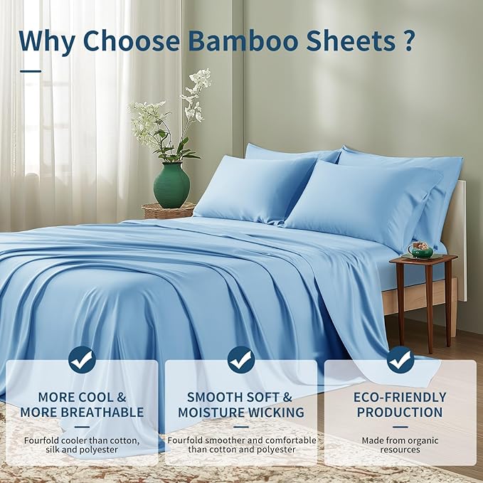 Bamboo Cooling Bed Sheet Set - California King - 6 Piece