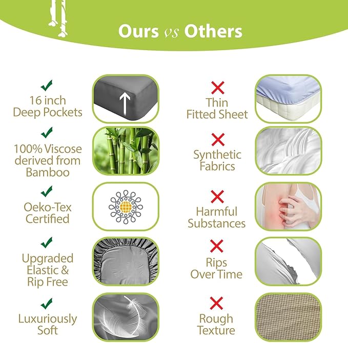 Bamboo Cooling Bed Sheet Set - Queen - 6 Piece