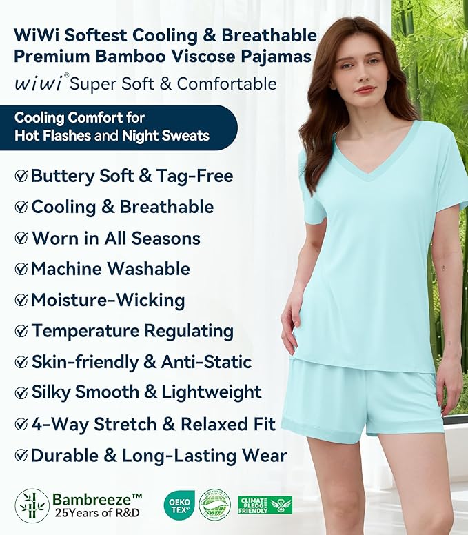 Women's Bamboo Cooling Pajama Set - Short Sleeve - 2 Piece