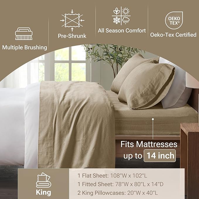 100% Cotton Bed Sheet Set - King - 4 Piece
