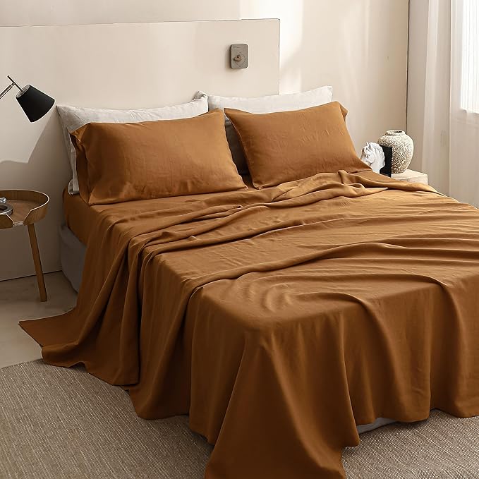 Linen Bed Sheet Set - King - 6 Piece