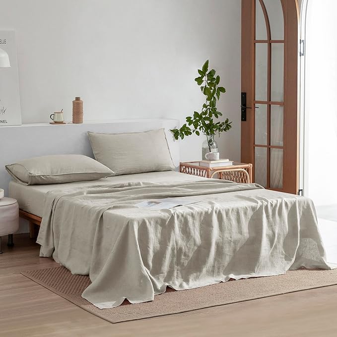 Linen Bed Sheet Set - King - 4 Piece
