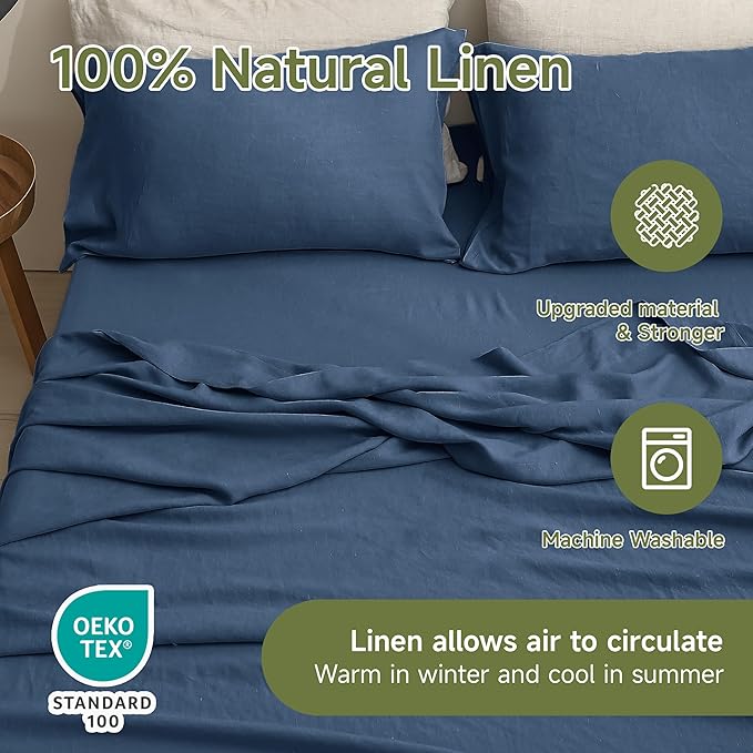 Linen Bed Sheet Set - King - 4 Piece